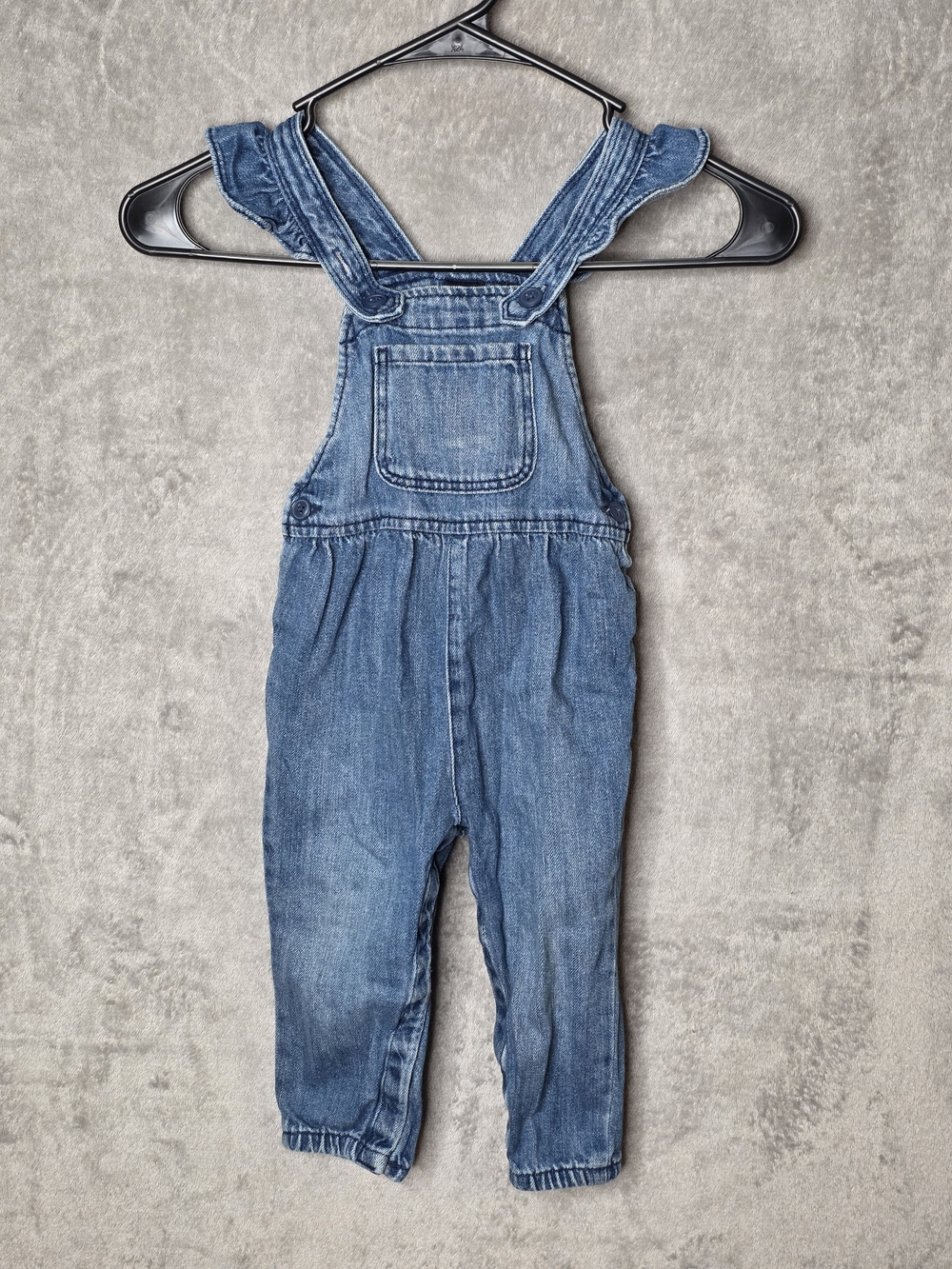 Baby Gap Denim Overalls 18-24 Months Ruffle Strap Blue Jean Romper Toddler Girls